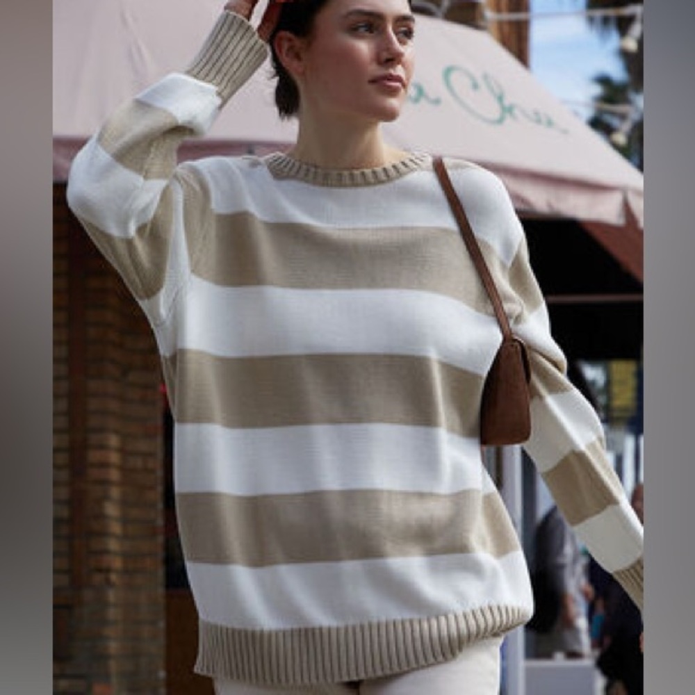 Aritzia Sunday Best Striped Beige and White Sweater